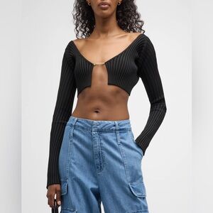 Haute Couture Ribbed Crop Top with Chain Detail N265-45